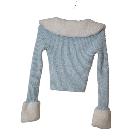 Hello Kitty & Friends X Forever 21 Blue Knit Cardigan W/Faux Fur Collar & Cuff - Picture 8 of 16